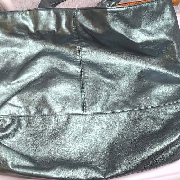 Saks Fifth Ave metallic teal blue tote Xlarge beach travel overnight bag EUC - Picture 10 of 10